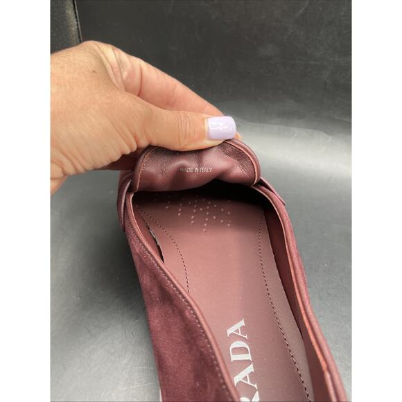 PRADA Suede Slip-On Loafers Logo Dress Shoes Men Prada Shoes Burgundy NWOTB READ main image 6